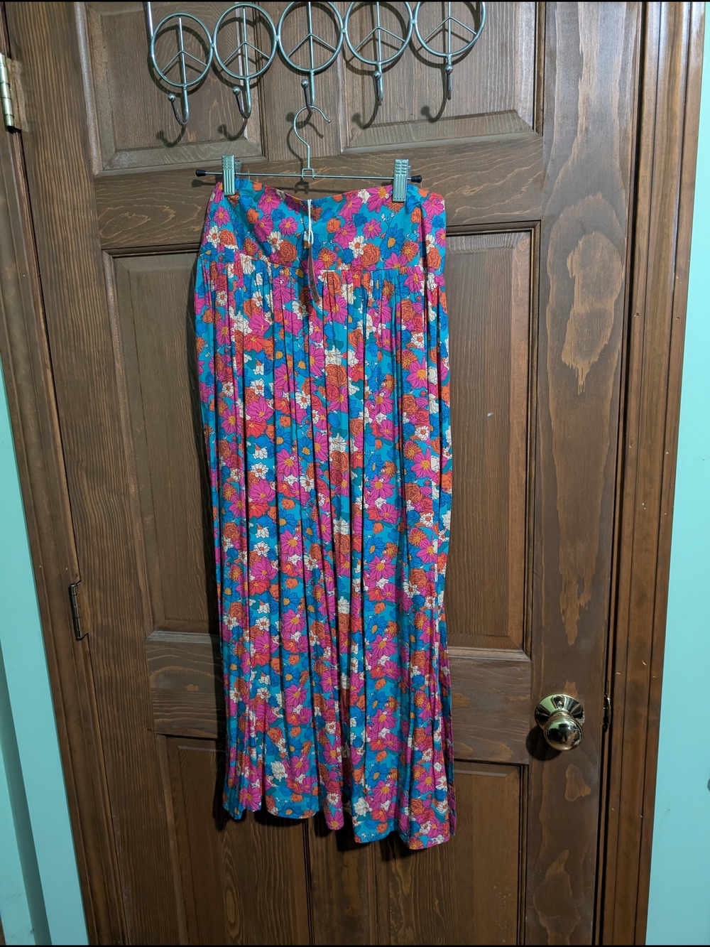 NWT NATURAL LIFE Addie Turquoise and Fuchsia Floral Maxi Skirt